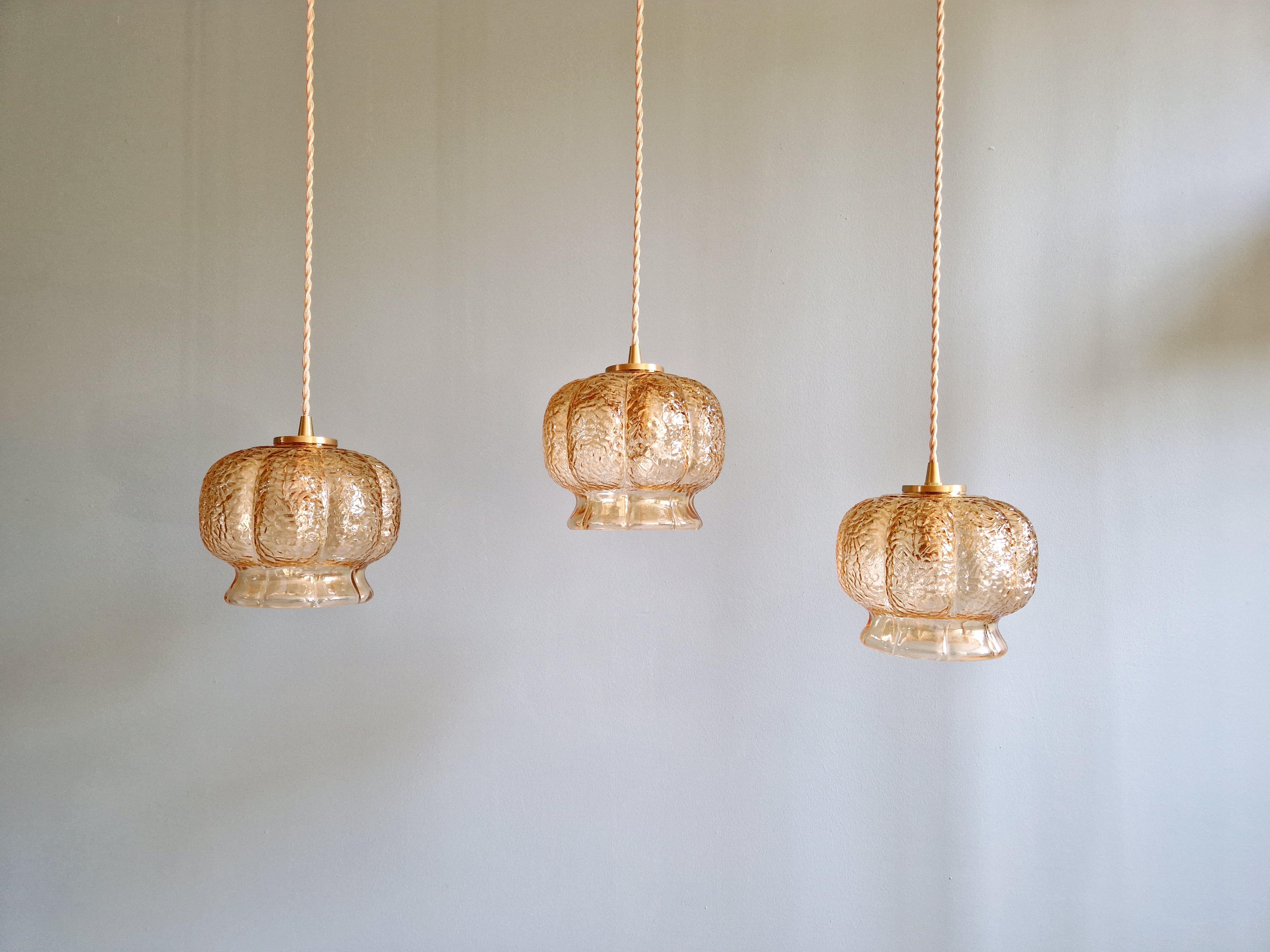 Vintage amber glass pendant (5 available), 1960s-70s