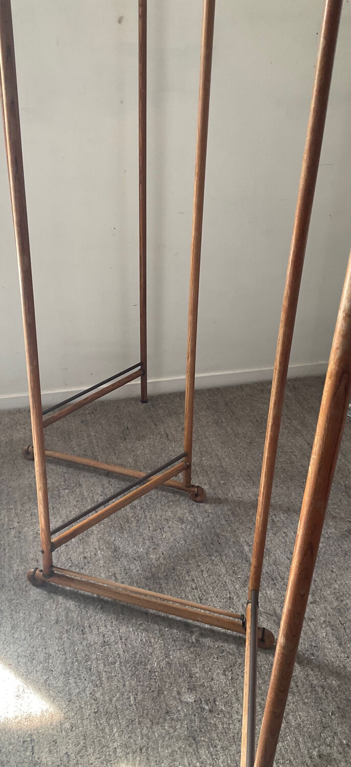 Paravent vintage des années 60 en bois et rotin