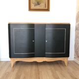 Superb Art Deco sideboard in matte black and raw wood
