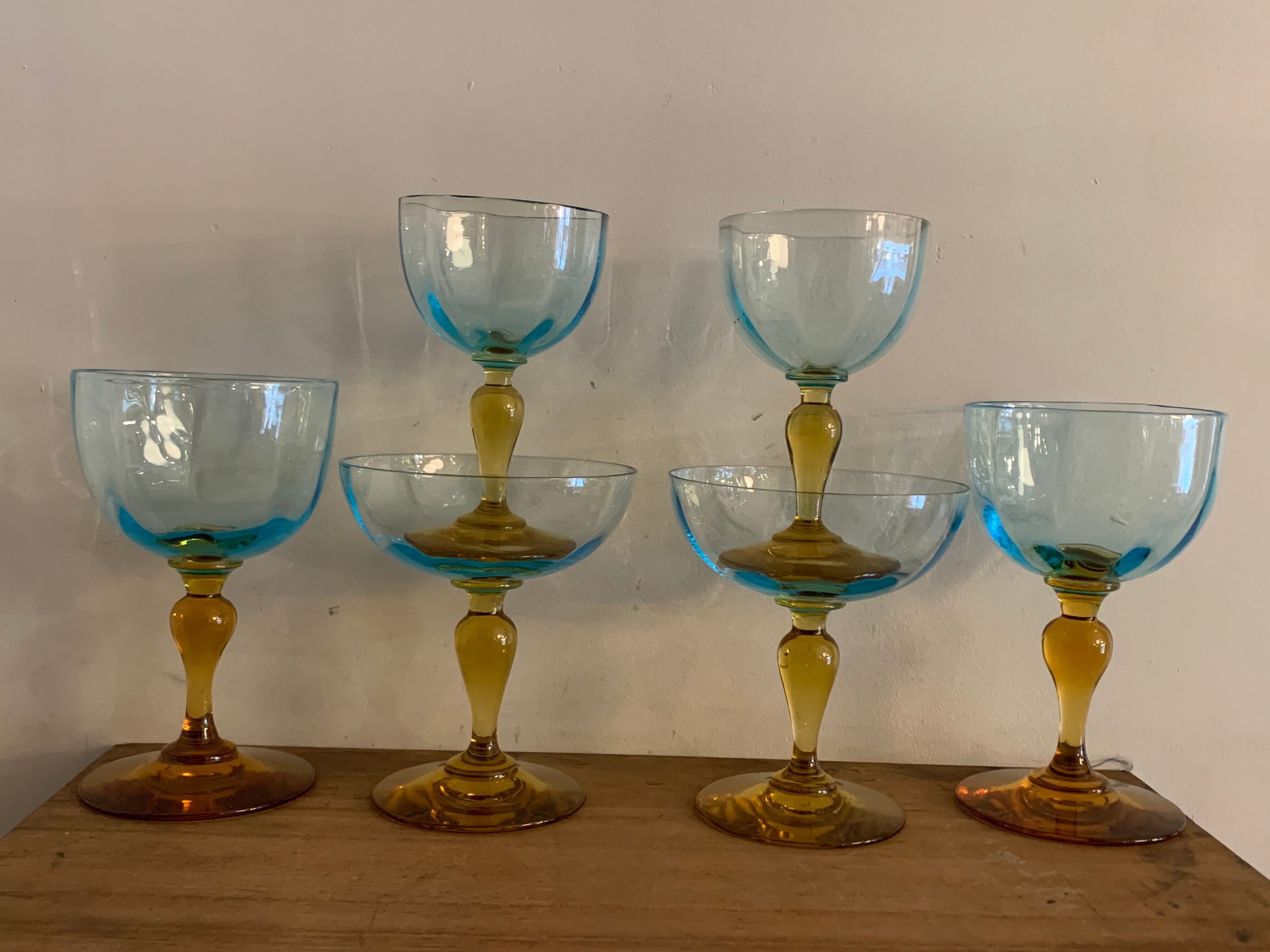 Lot of 6 blown crystalline glasses, walking and colorful Georges Sand