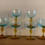 Lot of 6 blown crystalline glasses, walking and colorful Georges Sand
