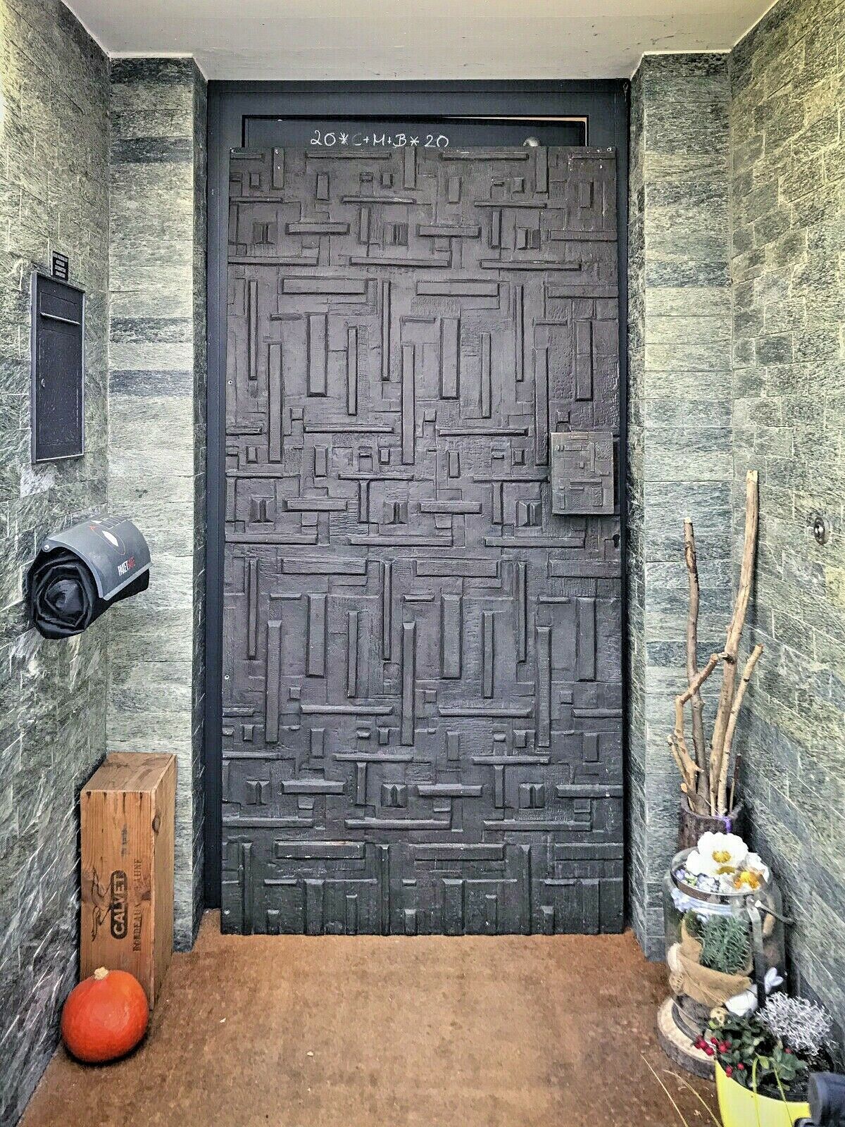 Copper brutalist entrance door, 70s architecture