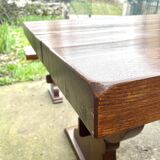Monastery table and its two benches in solid oak 1950