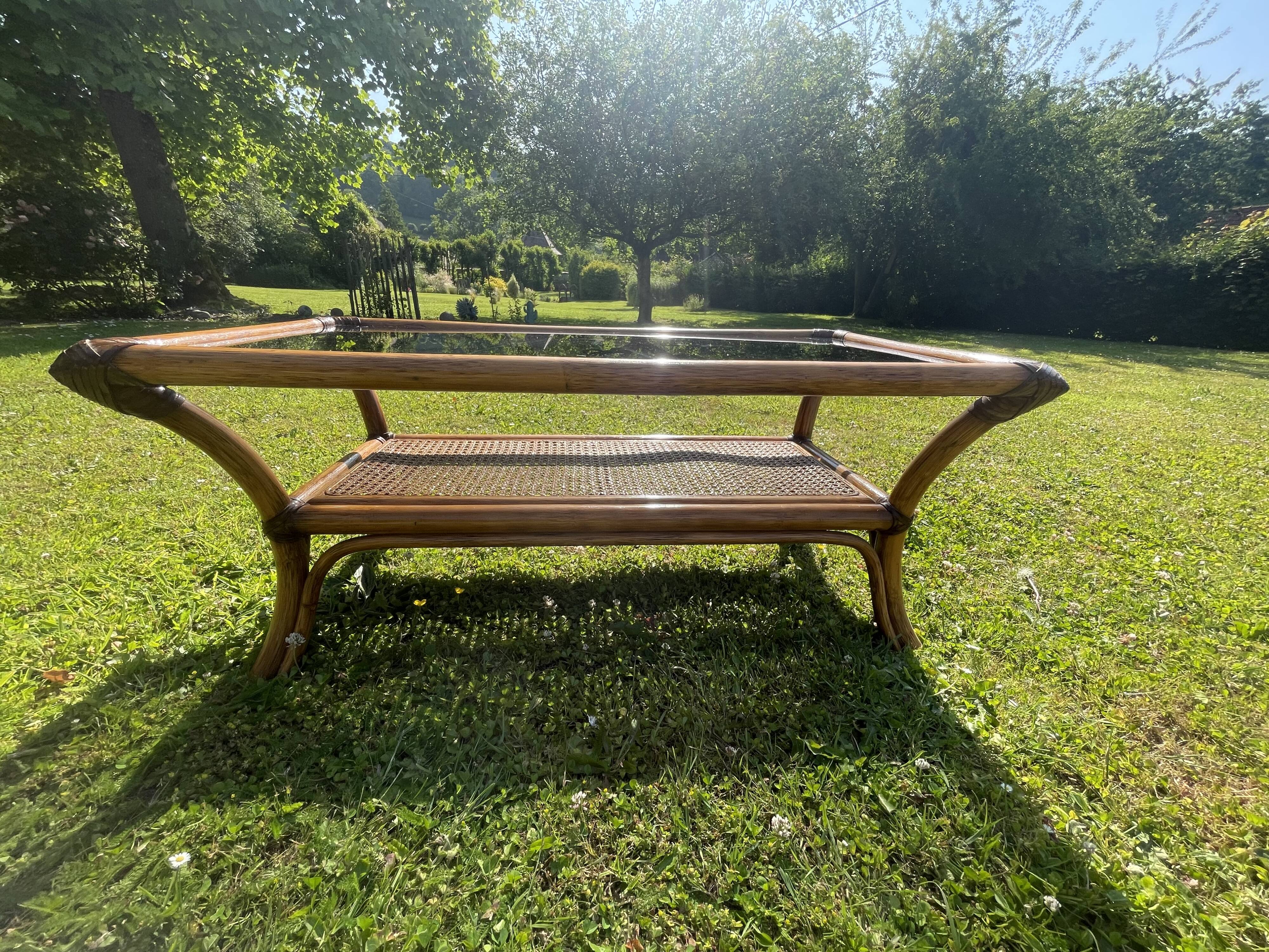 70s rattan coffee table