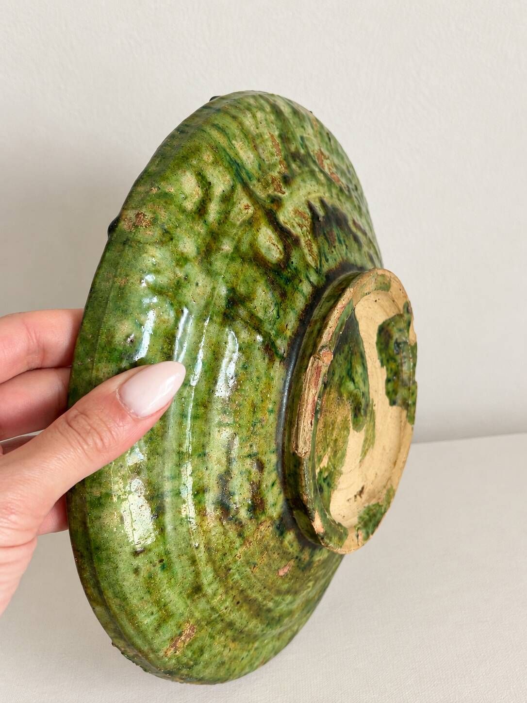 Old Tamegroute bowl, green glazed ceramics, pottery, catch-all.