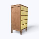 Art Deco chest of drawers in raw oak and yellow