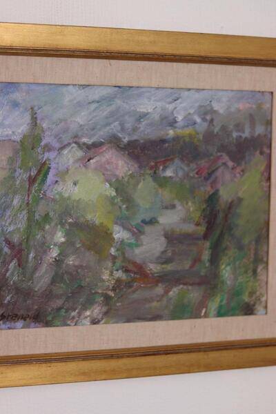 Original Swedish oil on panel – “Path” by Steneld – vintage & framed – 60 × 50 cm (23.6" × 19.7")