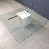 Travertine and brass coffee table by Artedi, 1980s