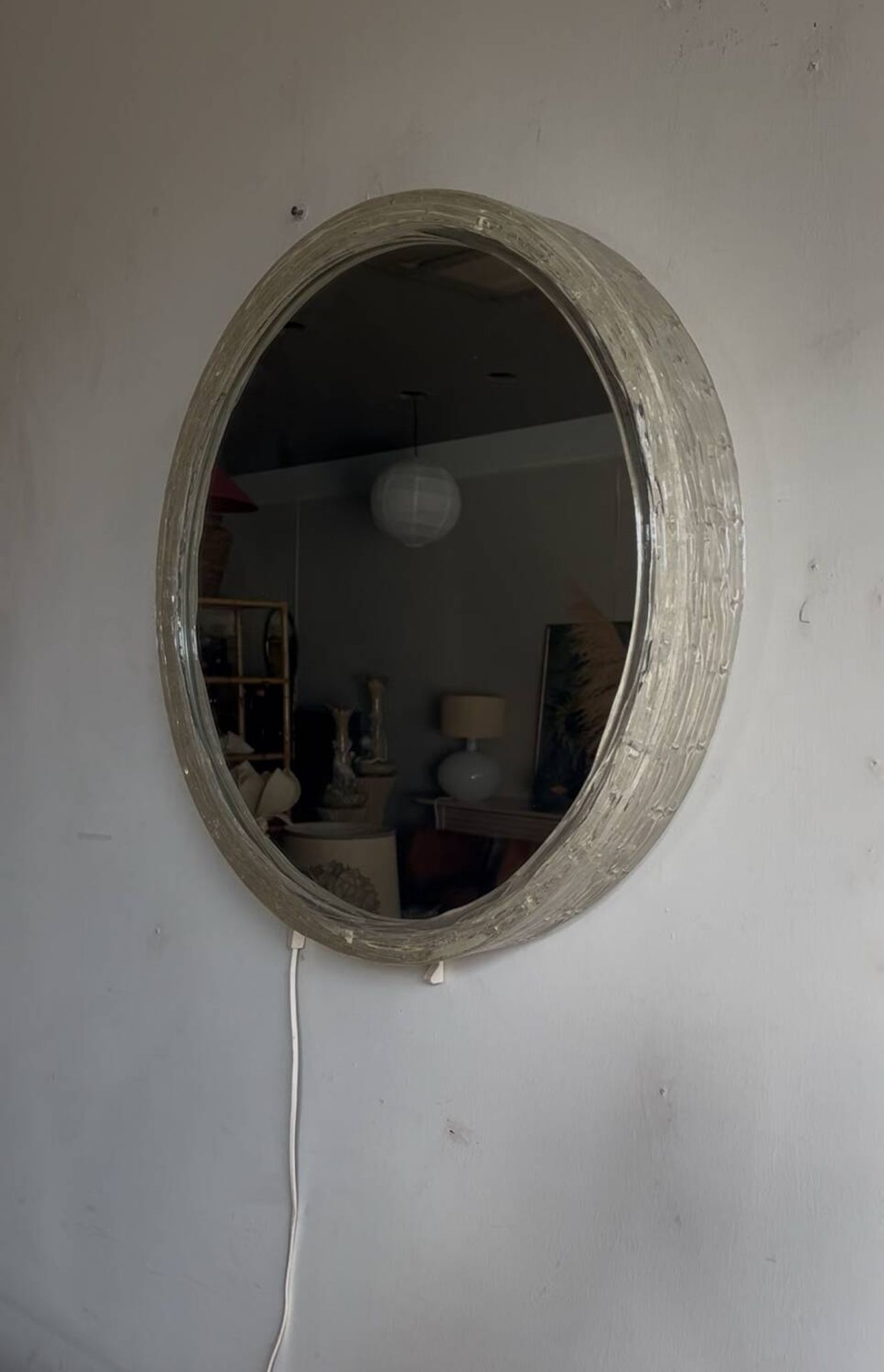 Illuminated mirror ‘iced -glass’ Hillebrand style Mid Century