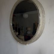 Illuminated mirror ‘iced -glass’ Hillebrand style Mid Century