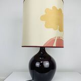 Purple ceramic ball lamp 55 cm from the 60s, silk lampshade