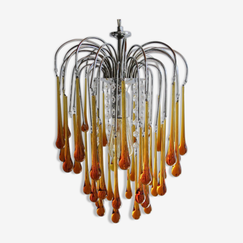 Suspension chrome gouttes ambre Murano