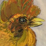 Large oil painting on canvas of a cockfight by Yves BOUGEARD