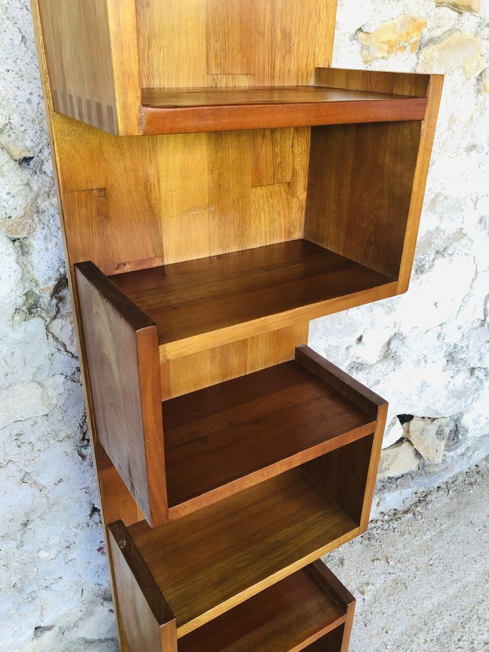 Vintage straight wall shelf, Scandinavian teak style, Circa 70's