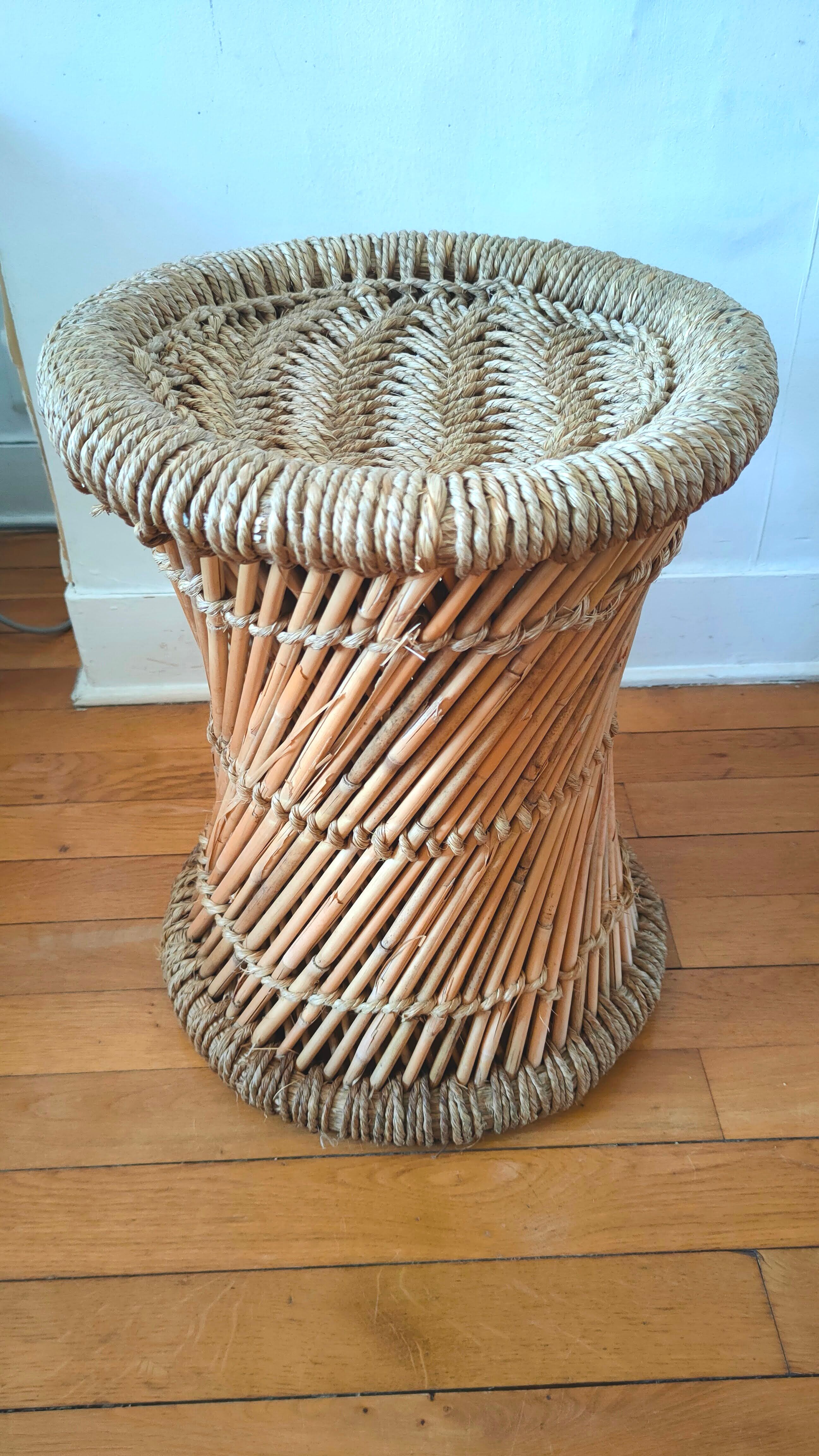 Vintage wicker and rope stool