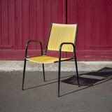 Scoubidou armchair, black metal armchair and yellow plastic wires, vintage chair