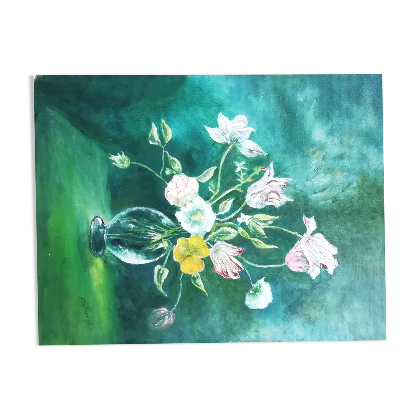 Oil on canvas tulips in vase