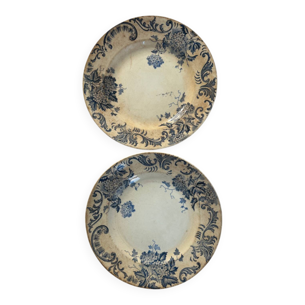 2 assiettes plates terre de fer boule de neige St Amand