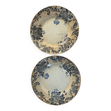 2 assiettes plates terre de fer boule de neige St Amand