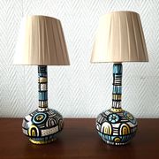 Paire de lampes espagnoles en bois peint