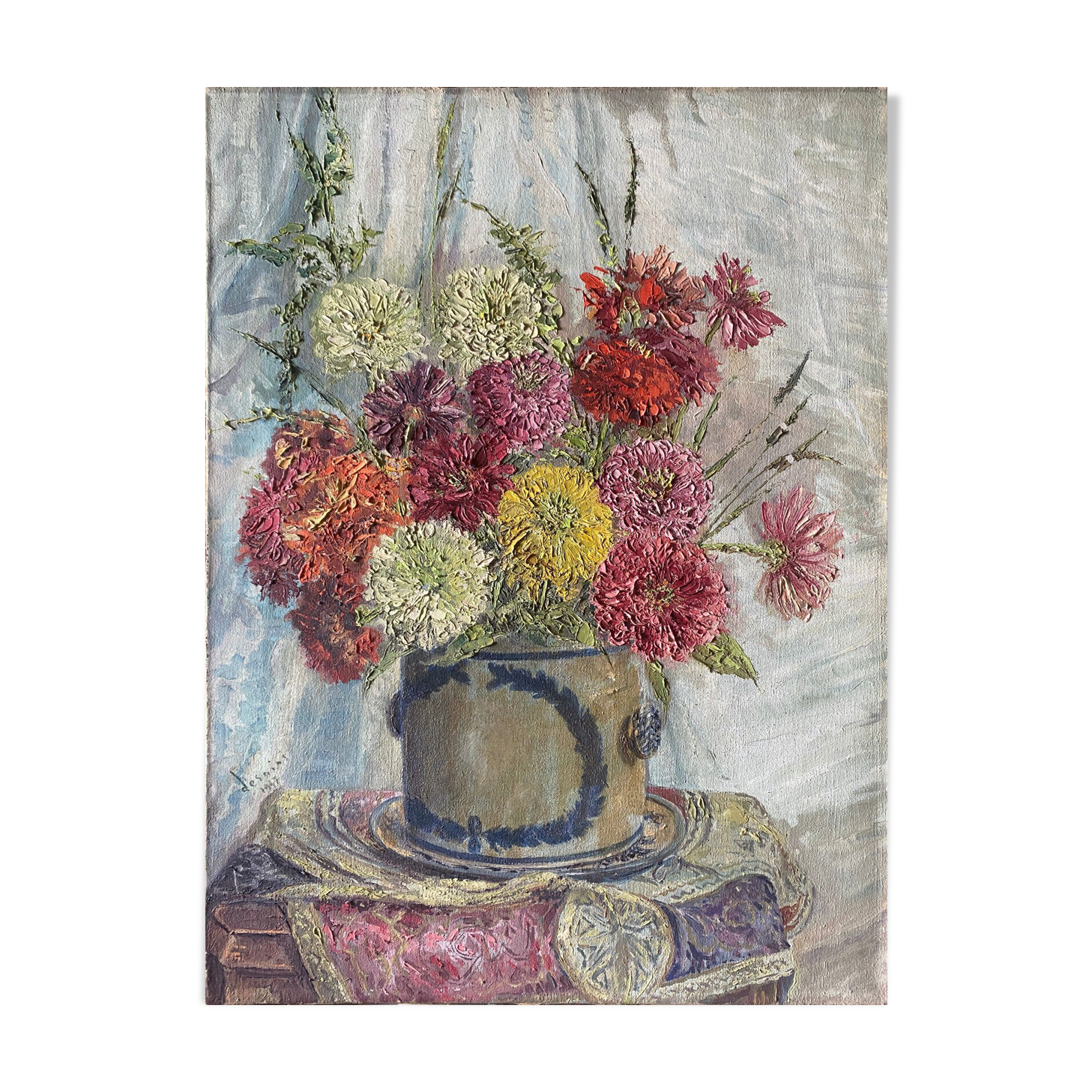 Painting HSToile "Bouquet of flowers" signed Desains 1947