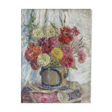 Painting HSToile "Bouquet of flowers" signed Desains 1947