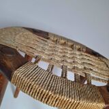 Vintage rope and wood stool, bedside table, old sofa end table