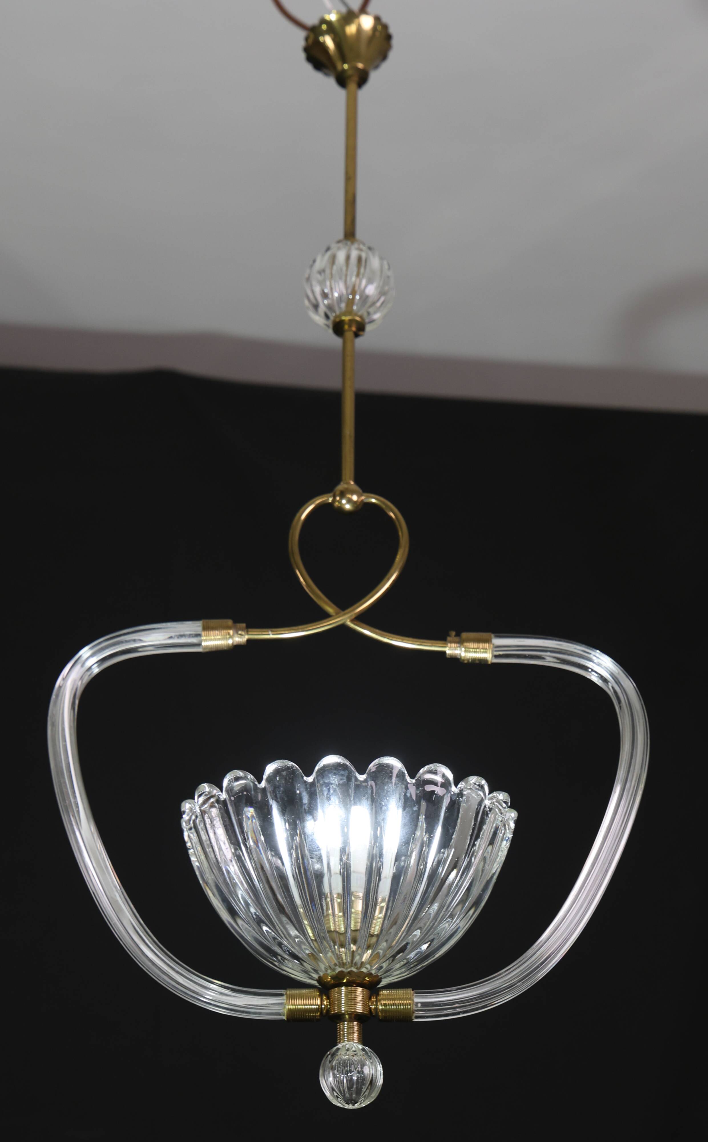 Amazing Art Decò Murano Glass Pendant Chandelier by Ercole Barovier, 1940s
