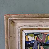 1951 Mid-Century Modern "Figures in Colour" Vintage Geometric Abstract Figurative Oil Painting, Fram