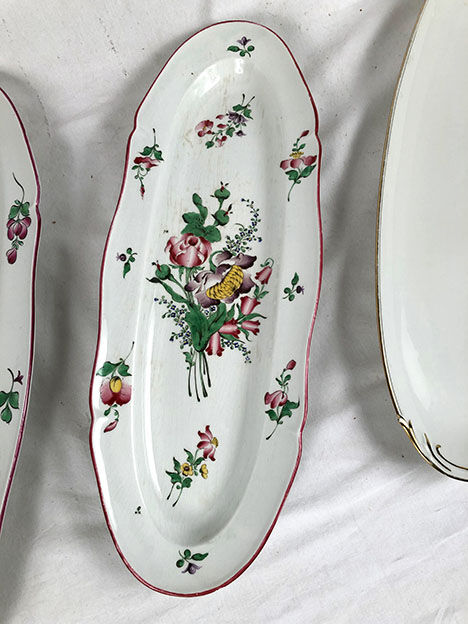 Series of three fish dishes, Lunéville earthenware and Limoges porcelain