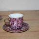 Set of 5 marbled porcelain coffee cups and saucers, hand-painted, with a gold rim.