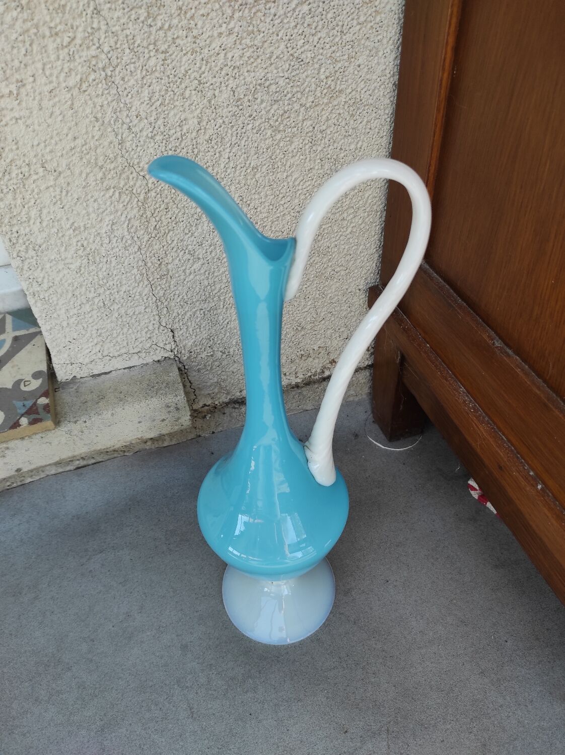 Murano blue opaline carafe vase