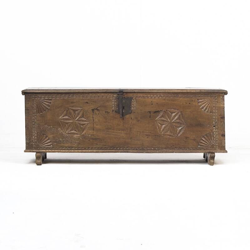 Large 18th Century Rustic Antique Farmhouse Folk Art Blanket Chest