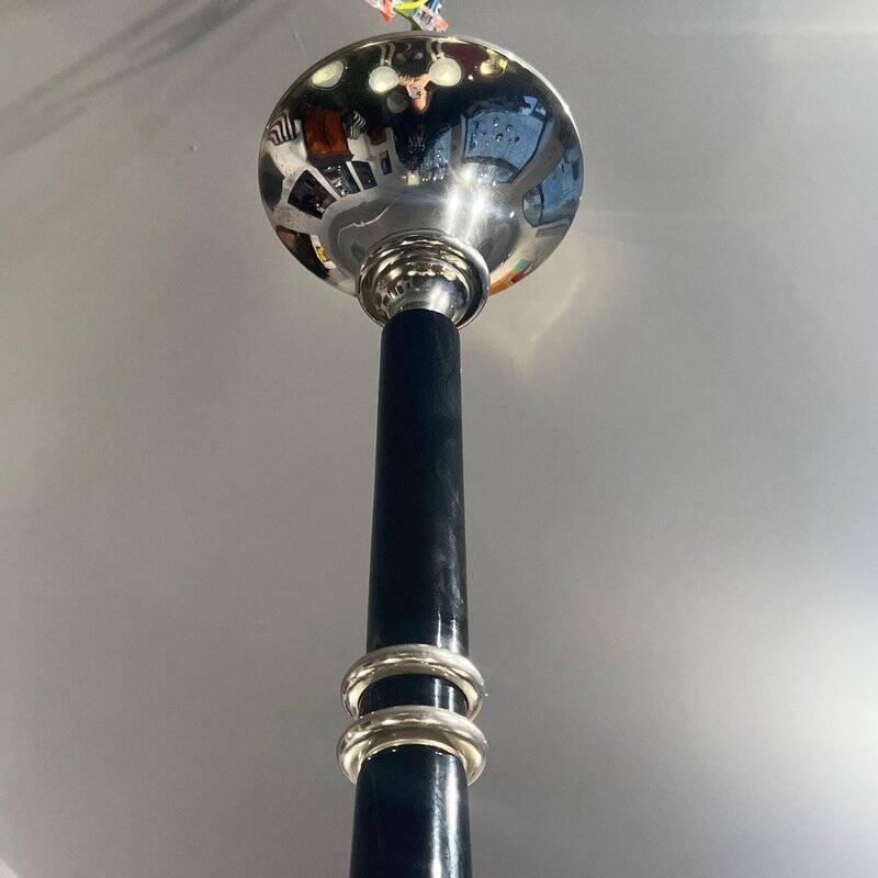 Chandelier Art Déco en laque noire et verre, 1930