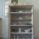 Vintage oak veneer bookcase, pearl gray interior, metal legs