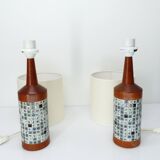 Paire de lampes de table scandinaves en teck et mosaïque, Danemark 1960