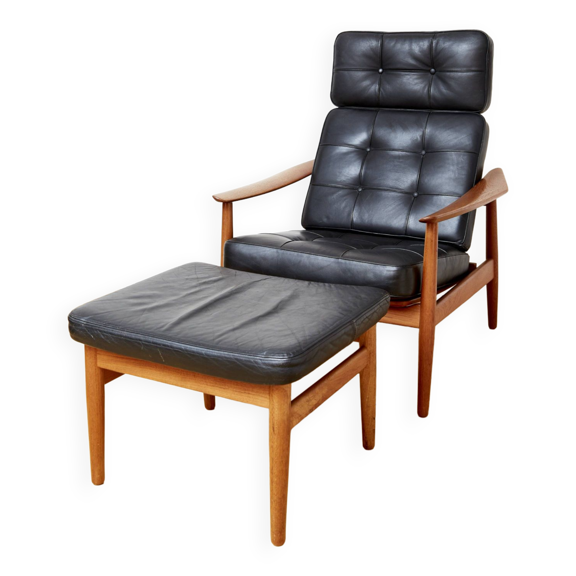 Arne Vodder Lounge Chair & Ottomane FD 164 for France & Søn