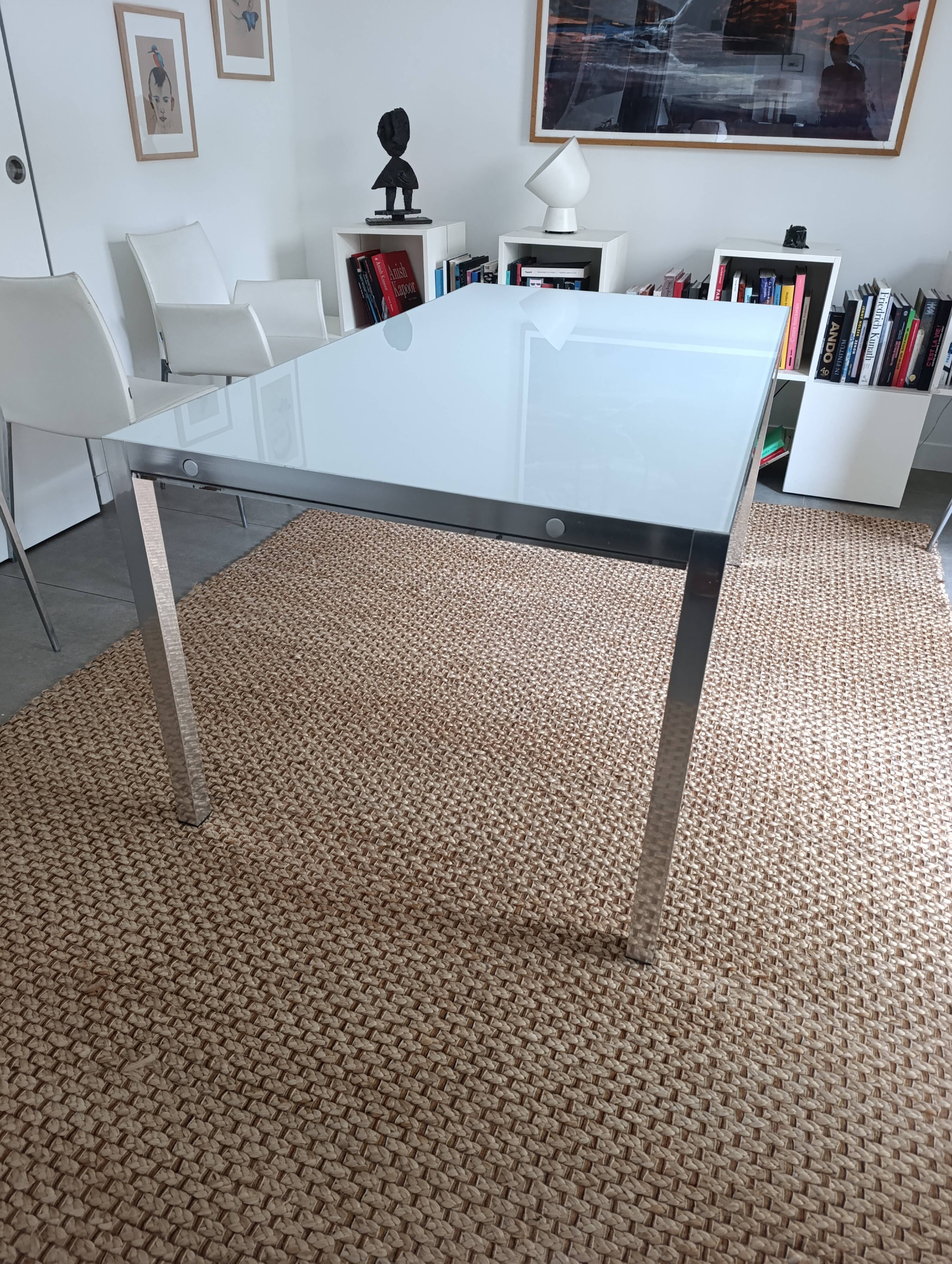 Glass and brass table with MDF extensions