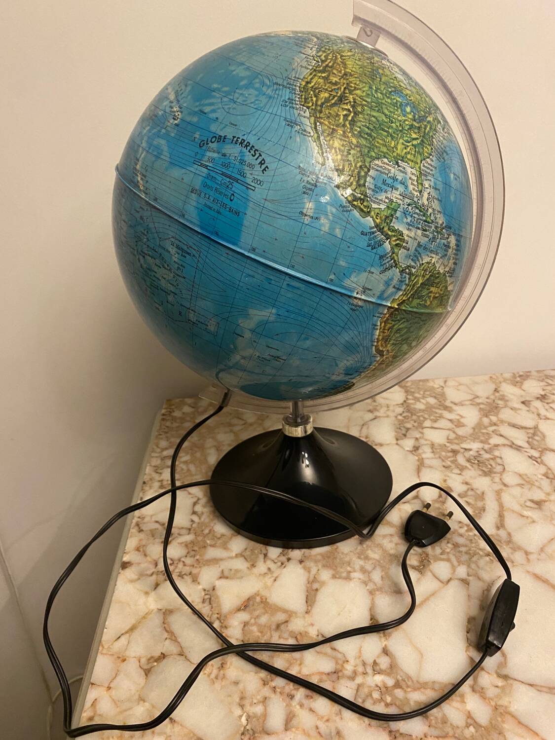 SEDIJE France illuminated terrestrial globe from the 70s