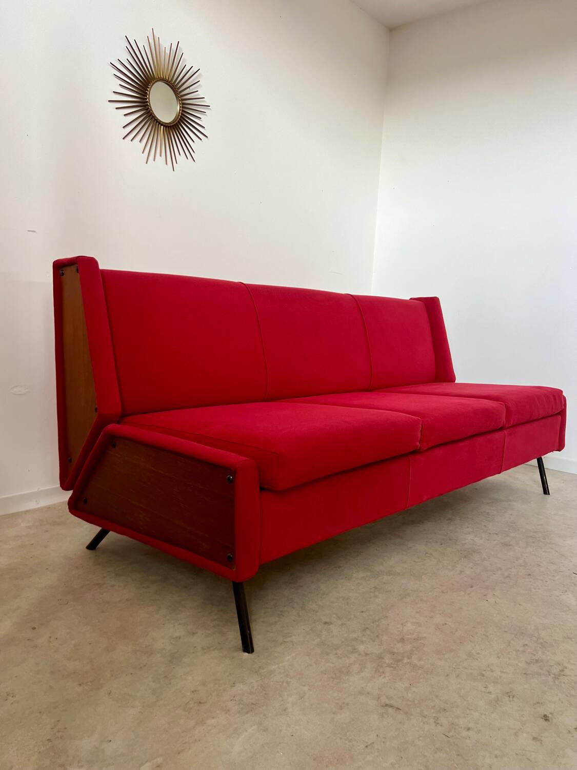 Antique Italian design fabric sofa from the 60s, vintage convertible