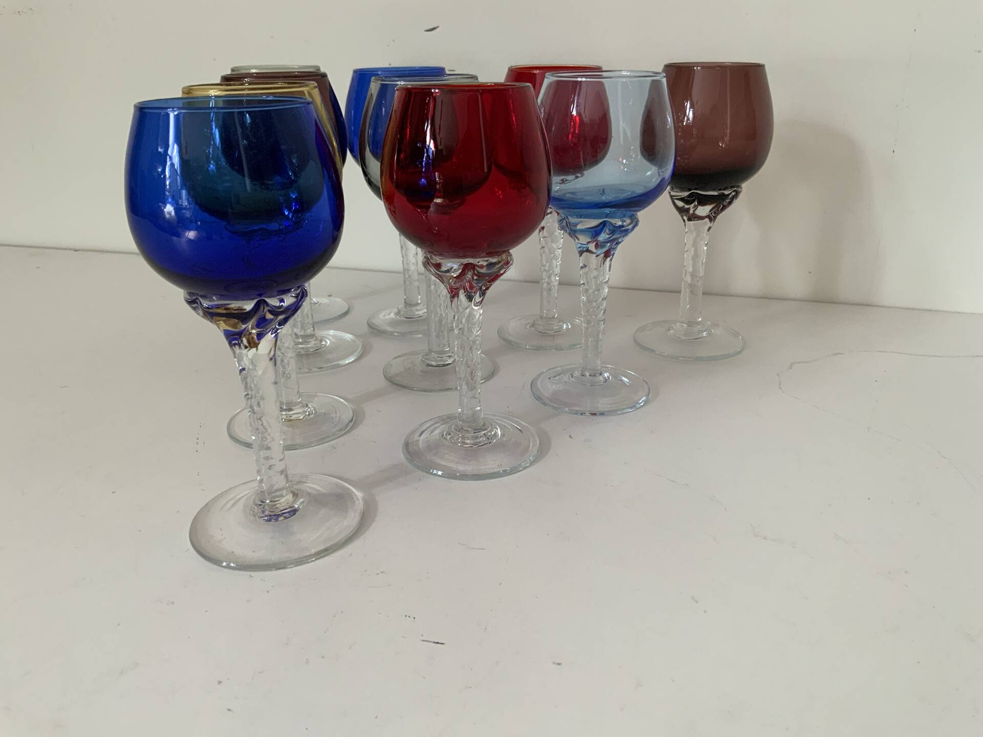 Set of 10 antique digestif glasses.