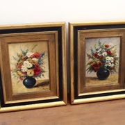 Paire d'huiles sur panneau Bouquets de fleurs P. Lamy