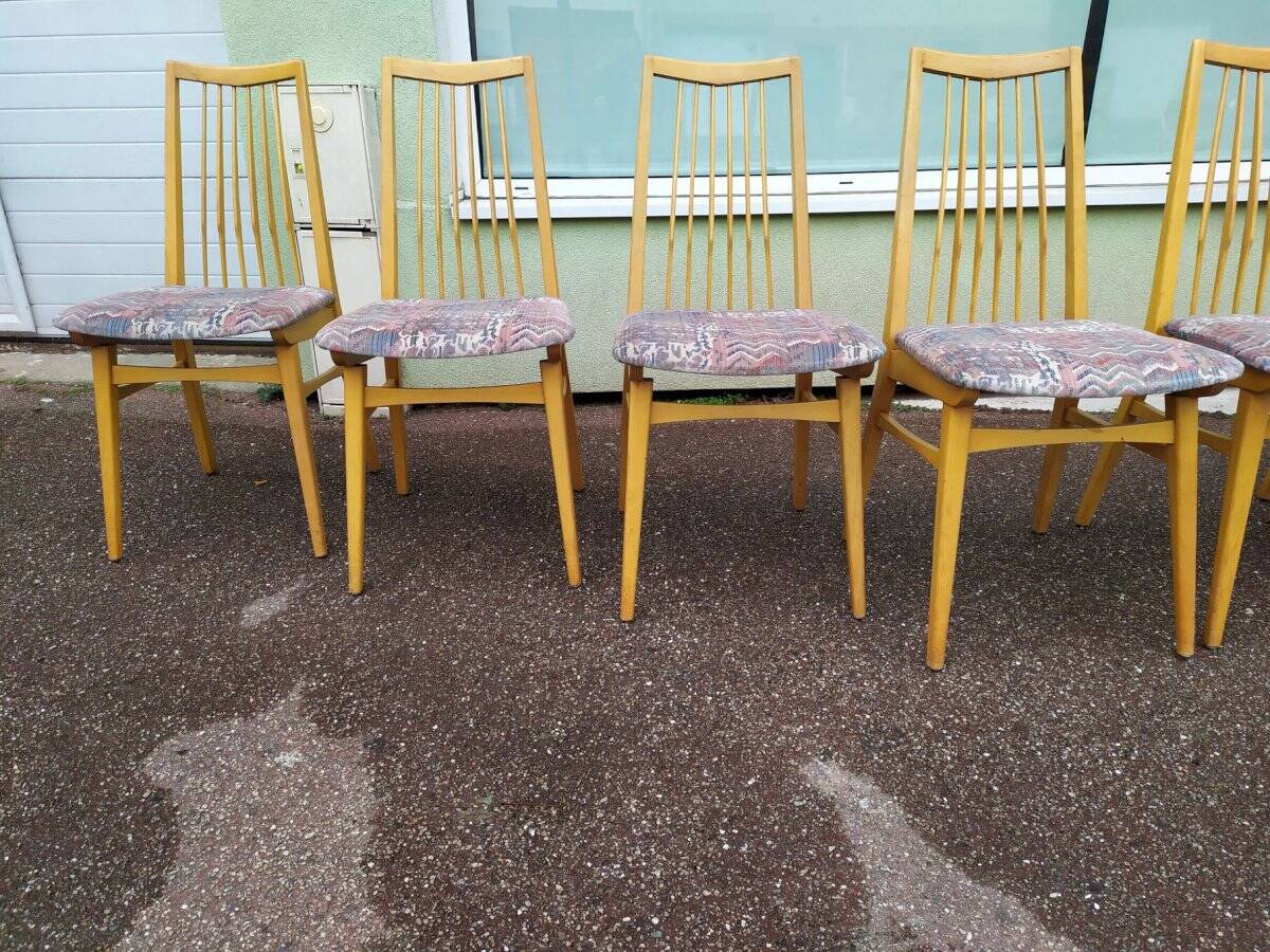 Lot de 8 chaises scandinave bois et tissu