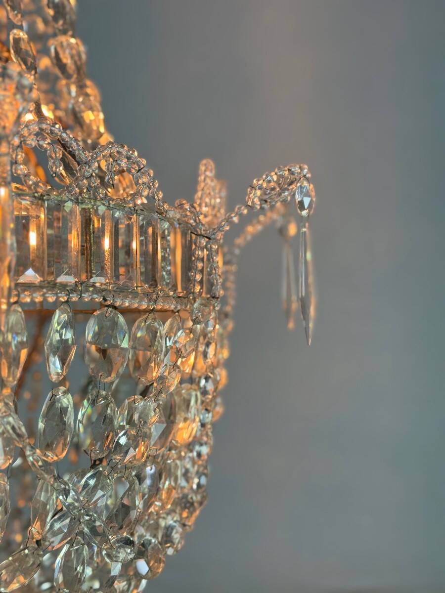 Pearl Bag, Chandelier Trimmed with Rows of Cut Crystal Beads, Circa 1
