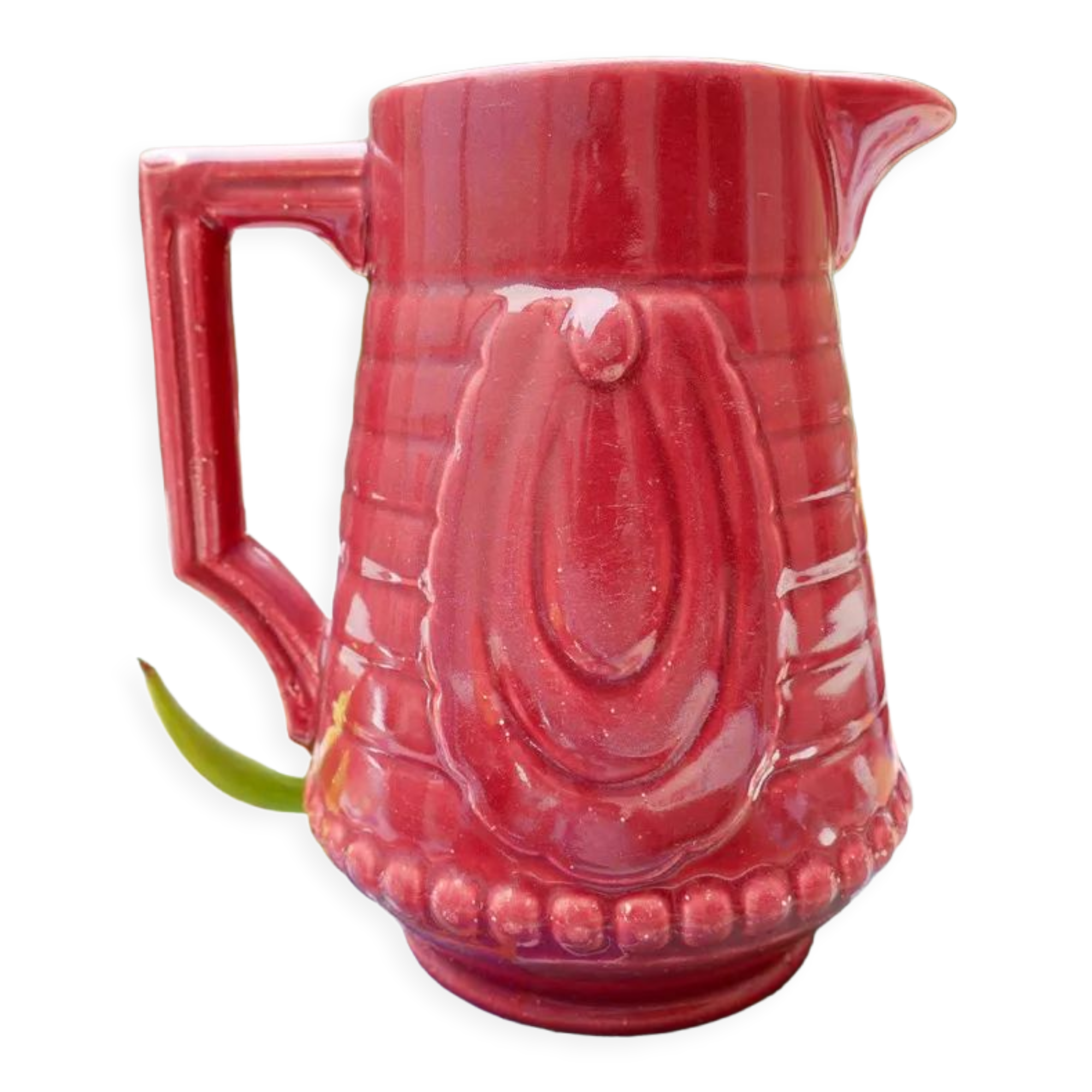 Burgundy/red ceramic pitcher