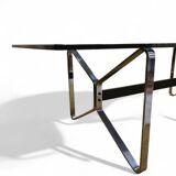 Table design verre fumé & chrome – Style italien années 70