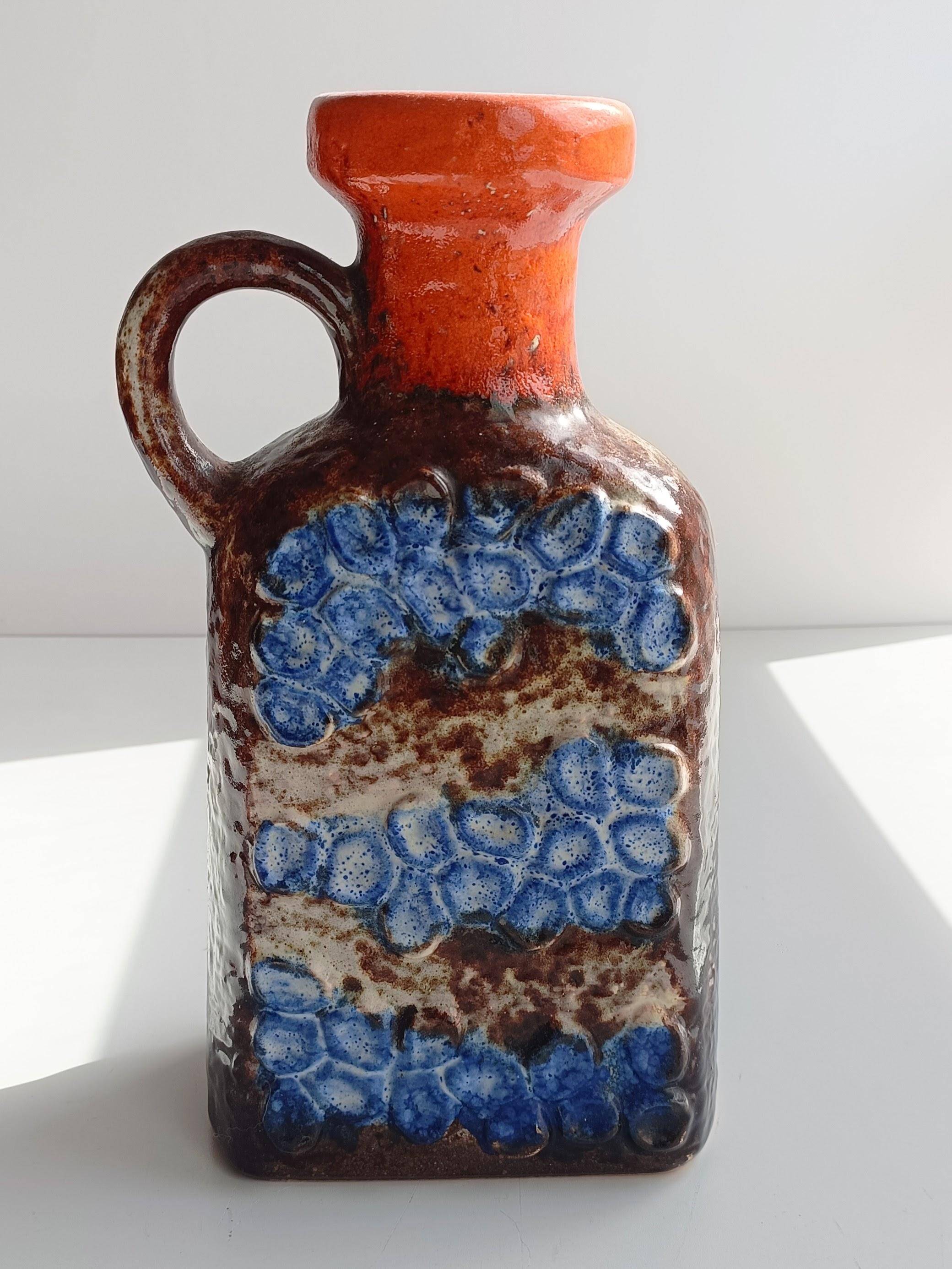 Mid Century Ceramic Jug by Dümler & Breiden, Brown, Orange, Blue Glazing, 1960s