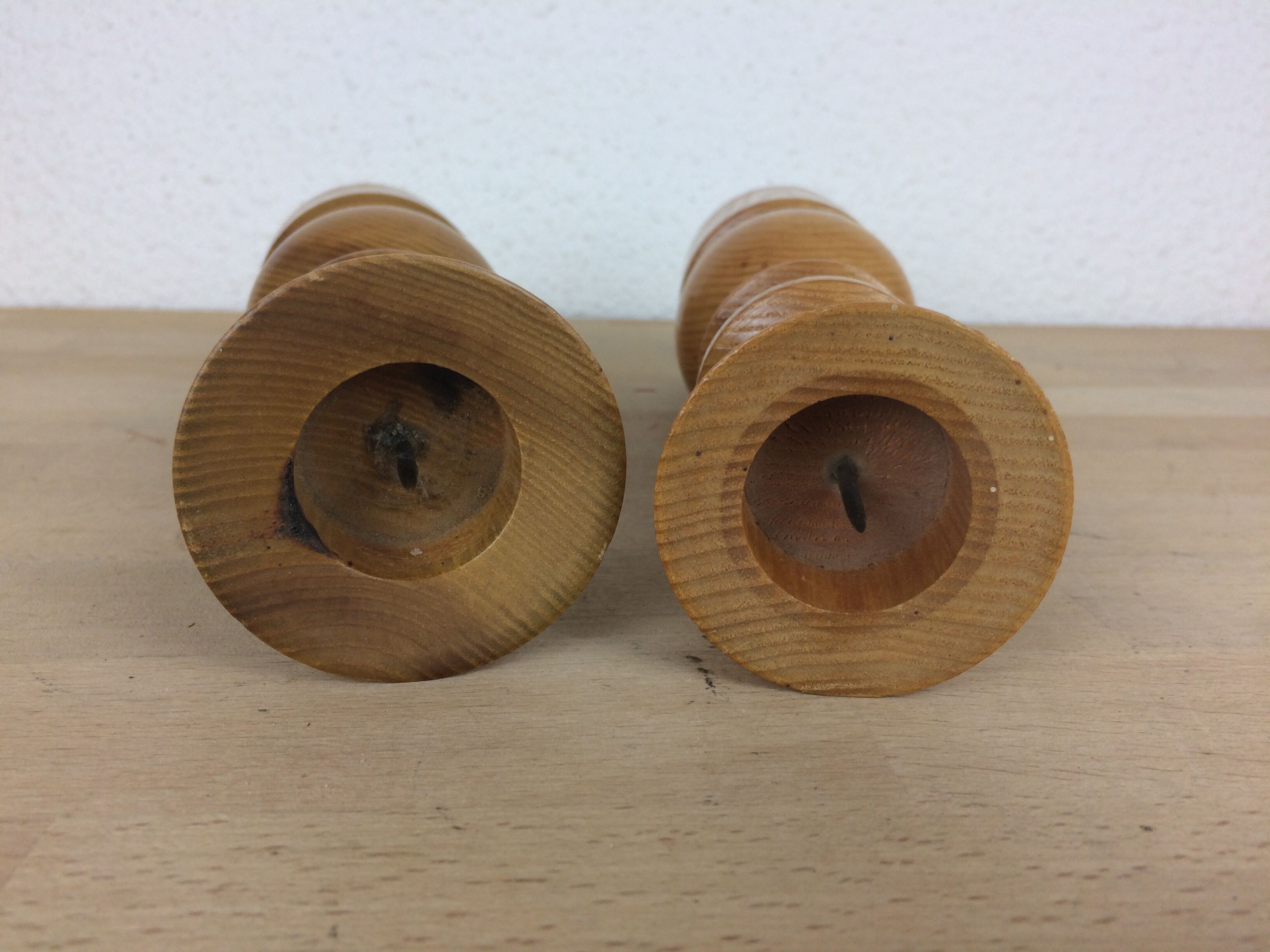Pair of Scandinavian turned wooden candle holders