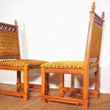 Velvet and carved wood chairs, 70s. Game of 2