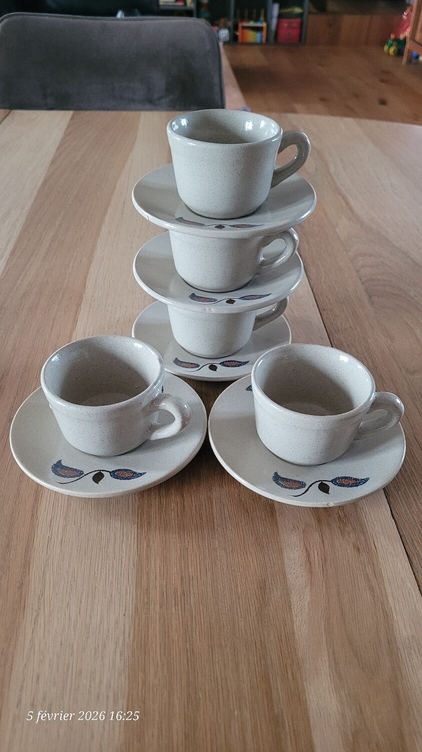 5 cups and saucers St Amand earthenware